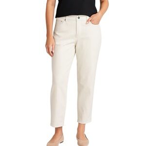 SIMON CHANG Straight Leg White Denim Jeans Embroidered Pockets Cigarette Pant 10